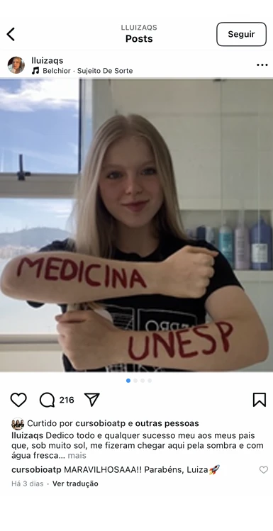Luiza, aluna aprovada