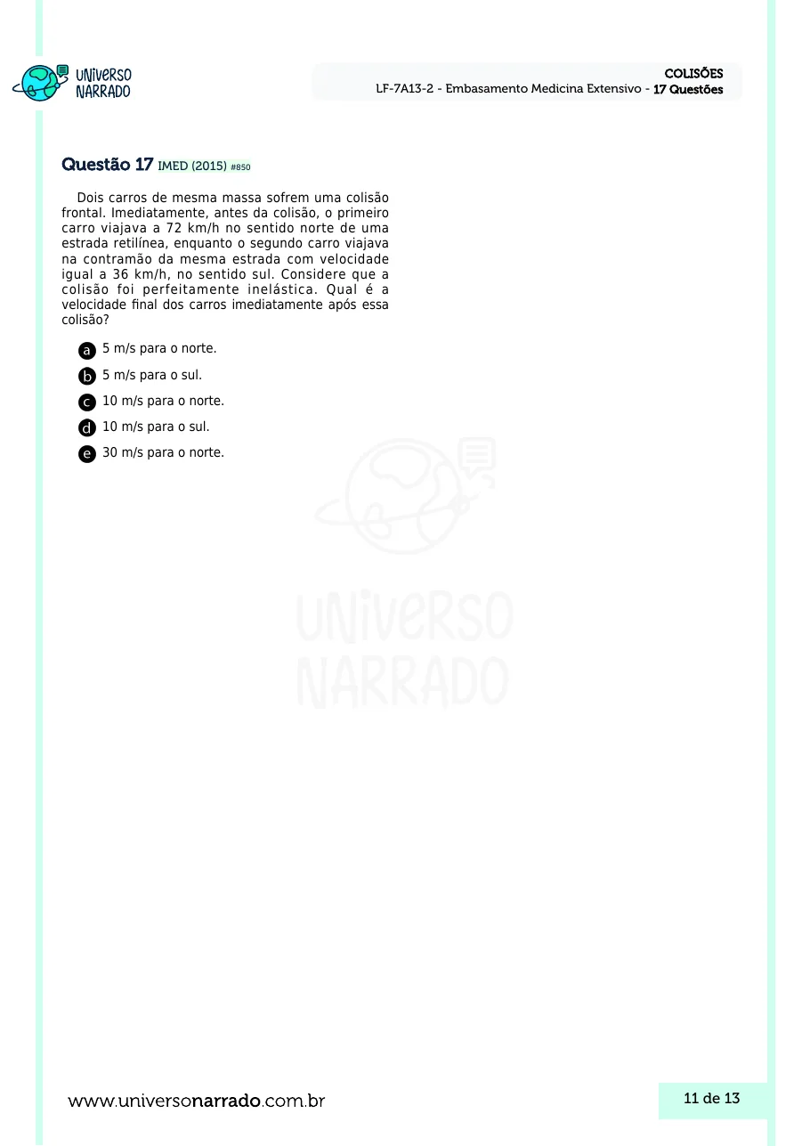 Página 11 da lista de Lições de Física, Colisões (LF-7A13-2)