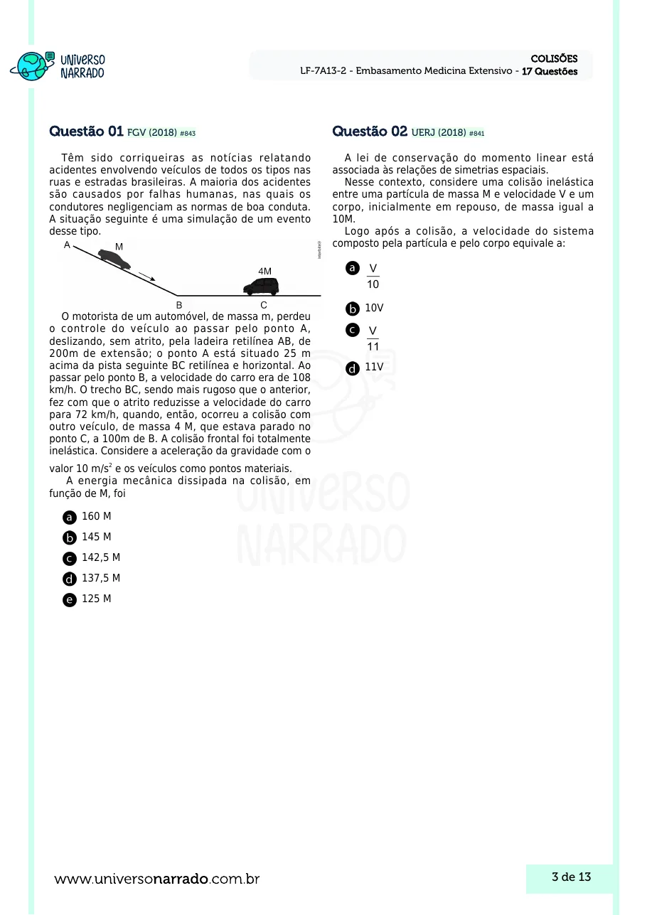 Página 3 da lista de Lições de Física, Colisões (LF-7A13-2)