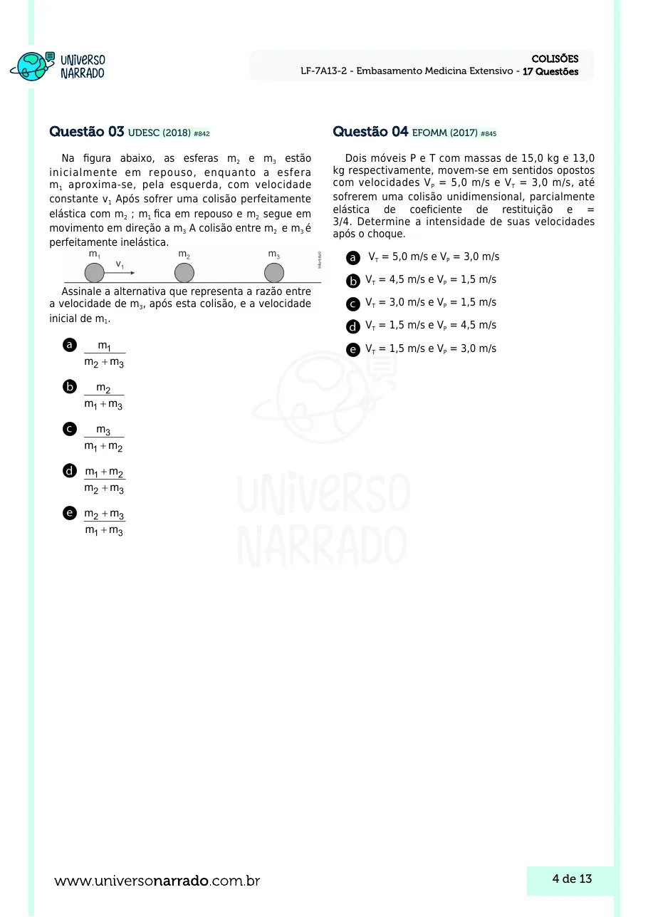 Página 4 da lista de Lições de Física, Colisões (LF-7A13-2)