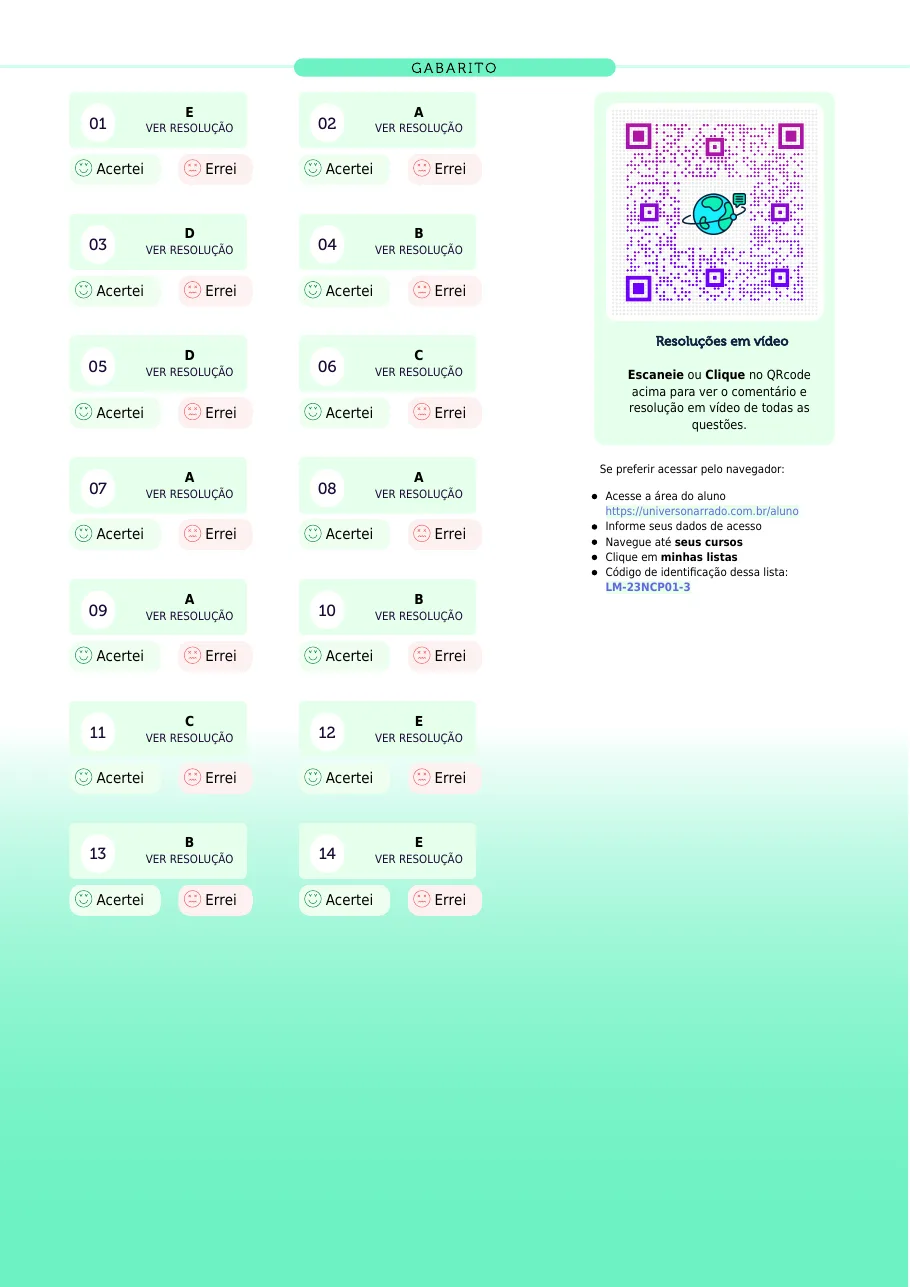 Página 11 da lista de Lições de Matemática, Unidade Imaginária (LM-23NCP01-3)