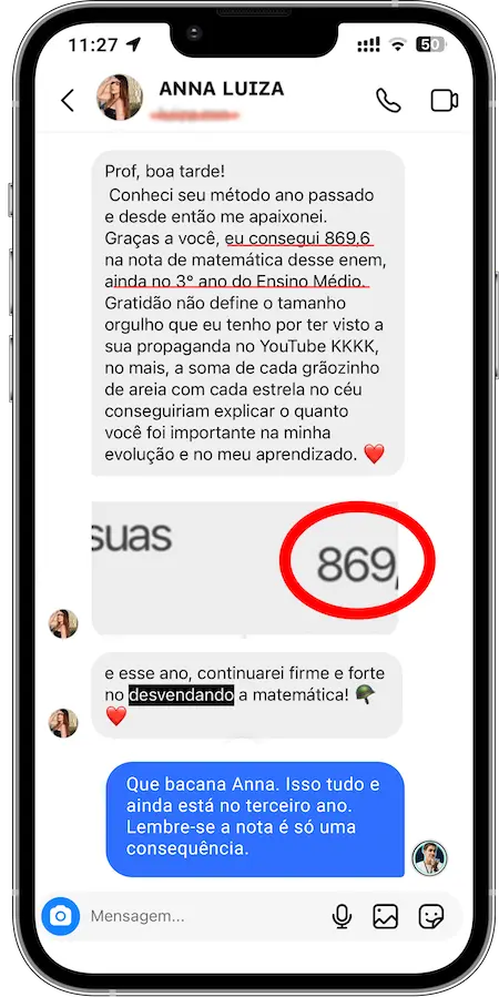Depoimento de aluno do Desvendando a Matemática