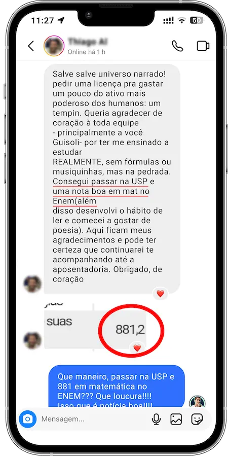 Depoimento de aluno do Desvendando a Matemática