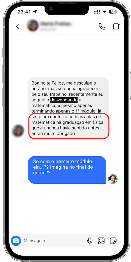 Depoimento de aluno do Desvendando a Matemática